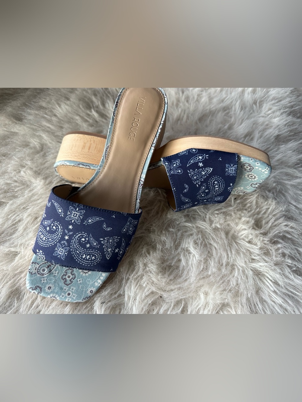 Villa  Rouge Navy light blue Bandana Print Slide Mules NEW in the box clogs 7.5